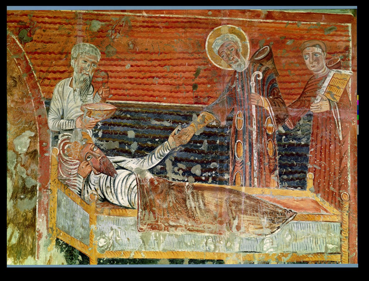 St. Severinus (d.507) kurerer Clovis I (465-511) kopi af en original fra det 12. århundrede i Chateau-Landon-kirken (se også 240221) af French School