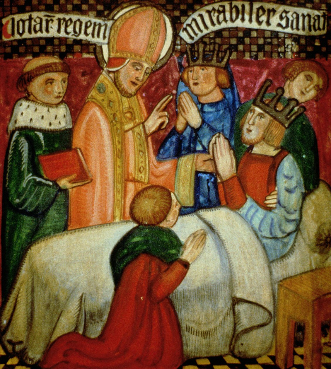 St. Sulpice udfører et mirakel ved at helbrede King Clotaire (d.629) af French School