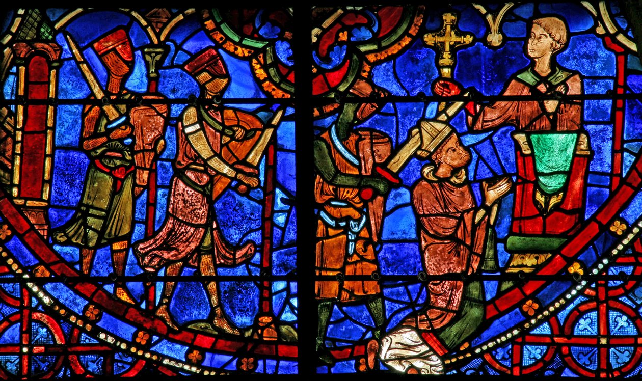 St Thomas Becket beder, før han bliver myrdet af 3 riddere (w18) af French School