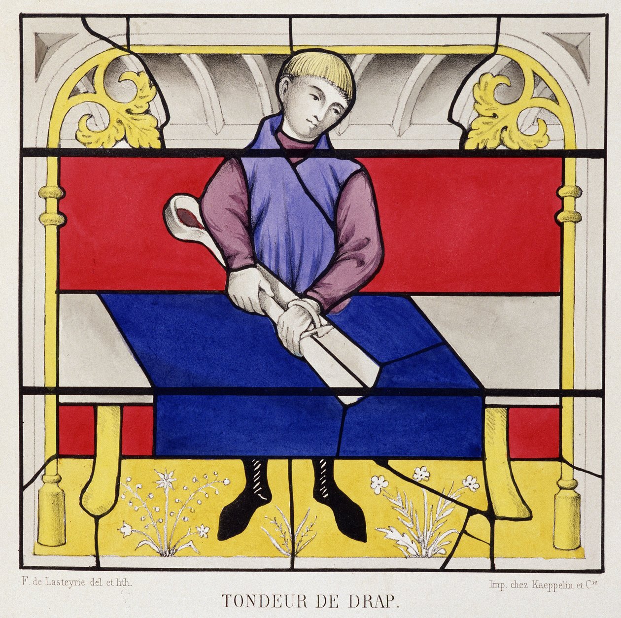 Glasmaleri, der viser et stykke plader, Vor Frue af Semurs kirke af French School
