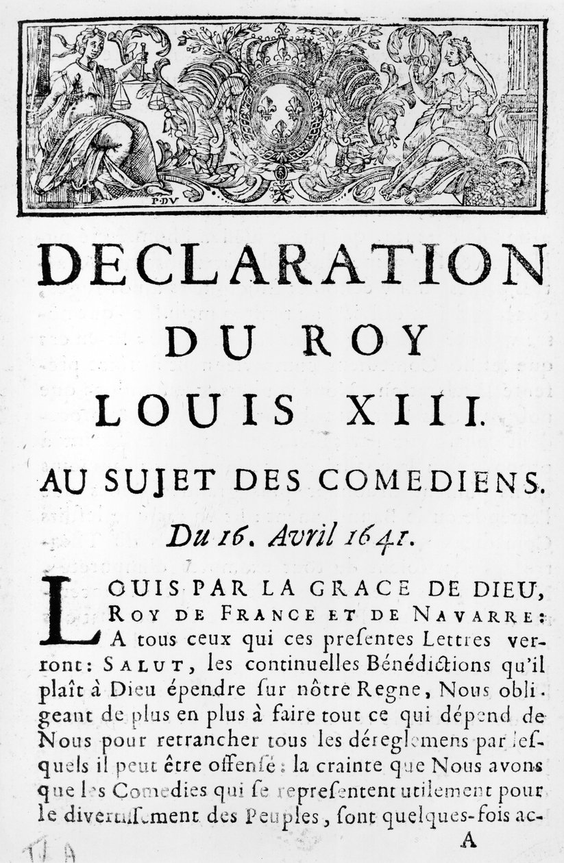 Udtalelse af Ludvig XIII (1601-43) om komikerne, 16. april 1641 af French School