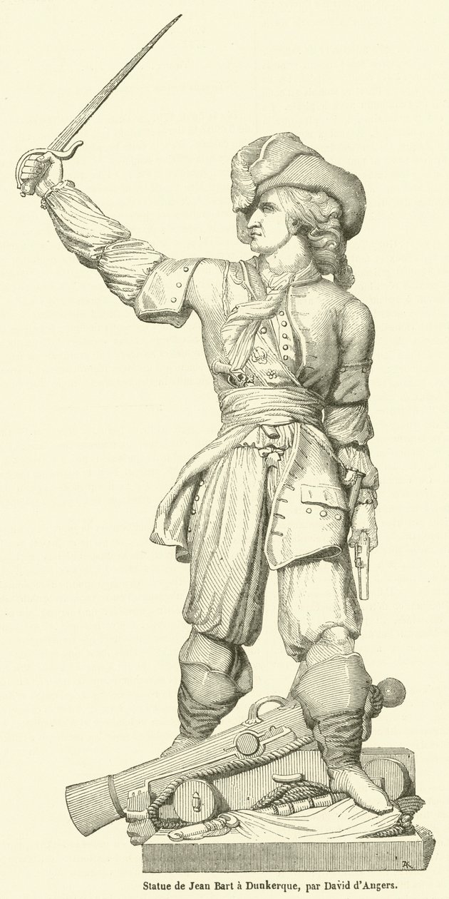 Statue af Jean Bart i Dunkerque (kobberstik) af French School