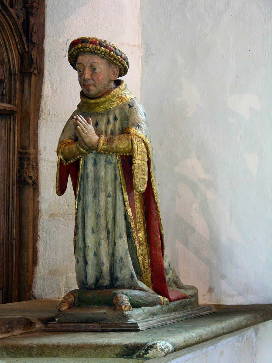 Statue af Jean V, hertug af Bretagne (polykromt træ) af French School