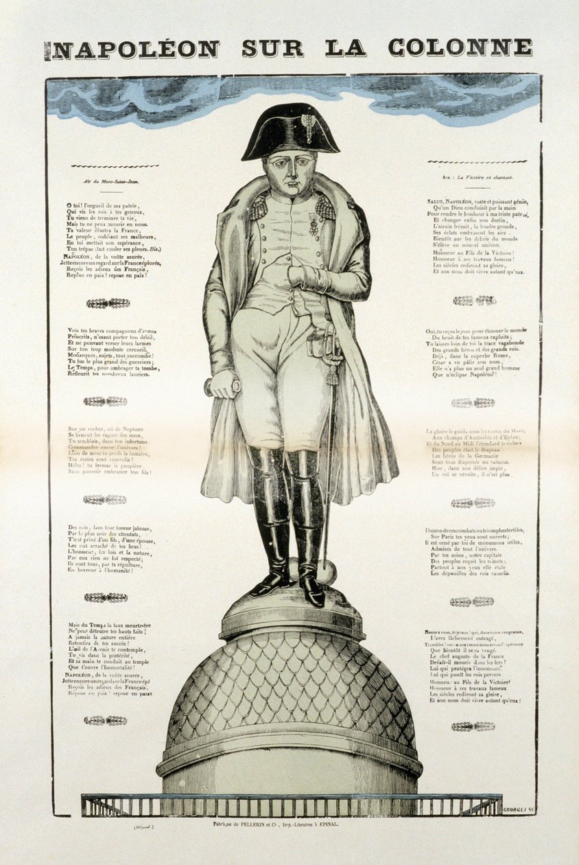 Statue af Napoleon I Bonaparte (1769-1821) på Vendome-søjlen i Paris. Billede af Epinal af French School