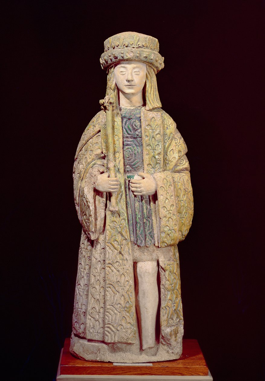 Statue af St. Louis (1214-70), slutningen af det 15. eller begyndelsen af det 16. århundrede (glaseret terracotta) af French School