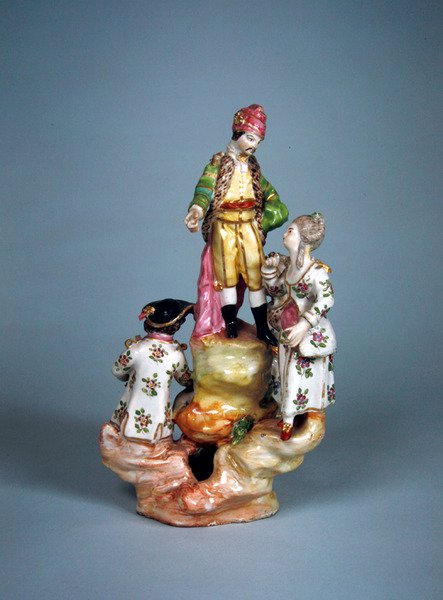 Statuette af fire personer grupperet på en klippe (fajance) af French School