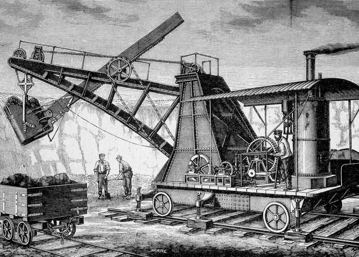 Steam Terrassier af Ruston og Proctor - i "" Album of Science; berømte lærde; Store opdagelser””” 1896. af French School