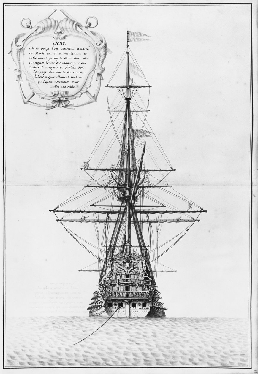 Stævn af et fortøjet fartøj, illustration fra Atlas de Colbert, plade 48 af French School
