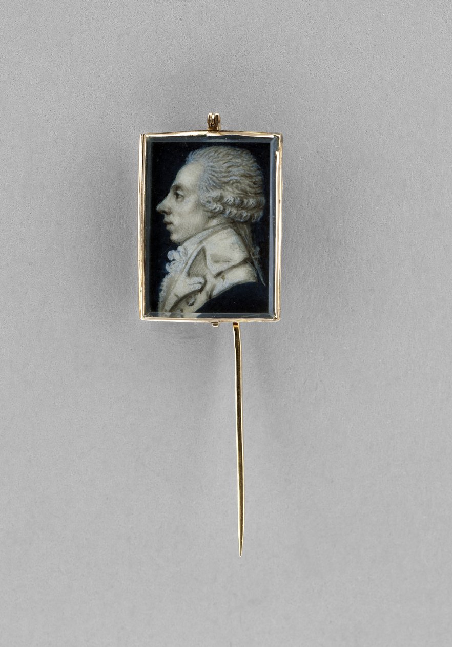 Stickpin with Portrait of a Man, ca. 1780 (akvarel på elfenben, gesso, vellum, 23 karat guld, hår og glas) af French School