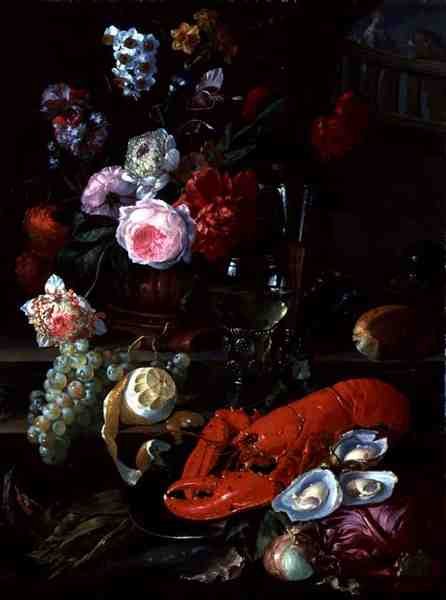 Stilleben med hummer, ca. 1700 (olie på lærred) af French School