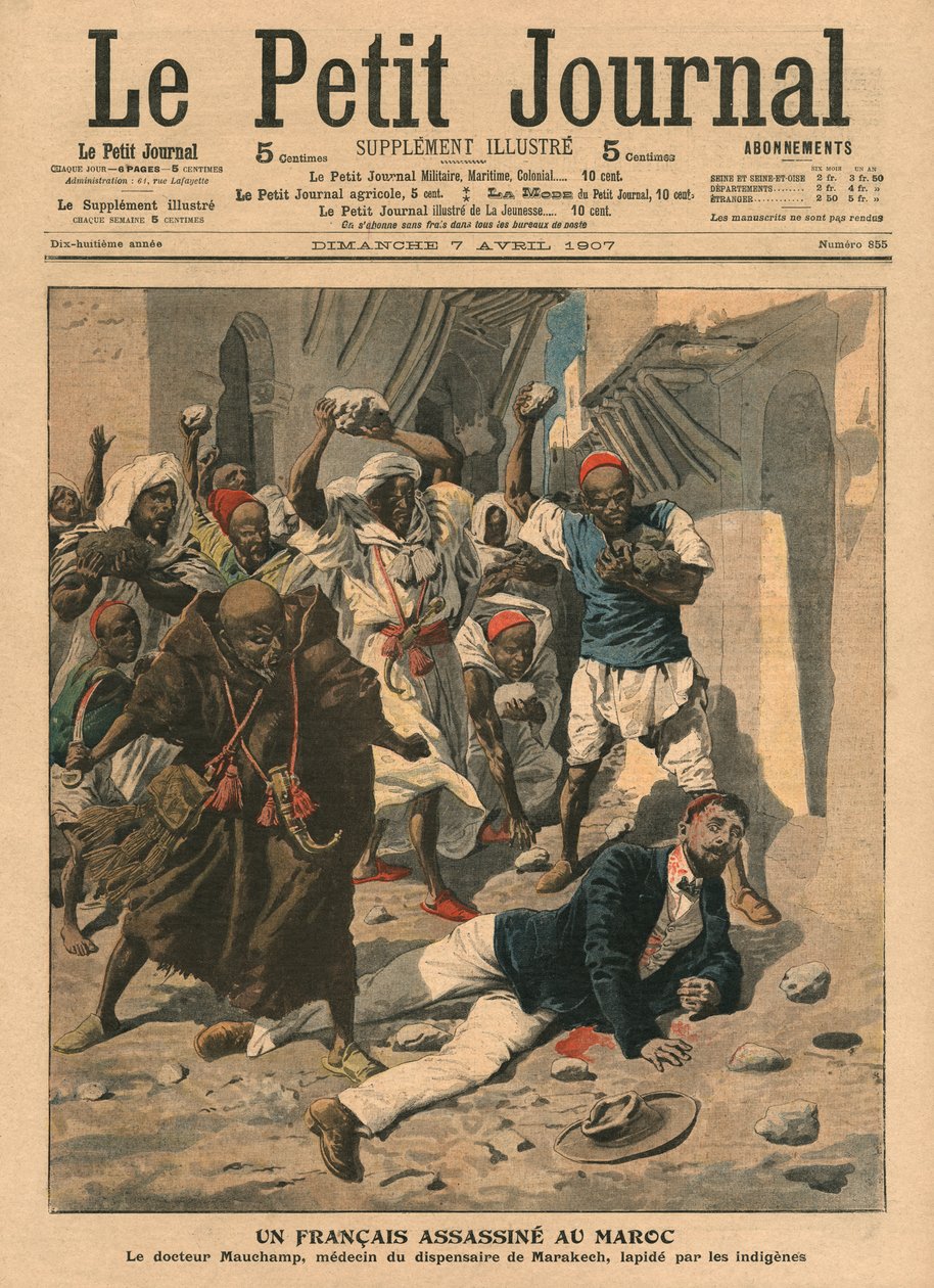 Stening af den franske læge Mauchamp i Marokko, illustration fra 