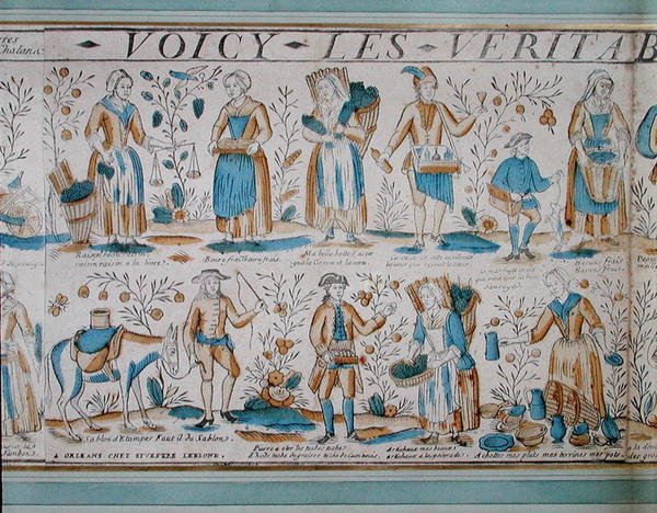 Gadehandlere i det 18. århundrede (farve litho) af French School