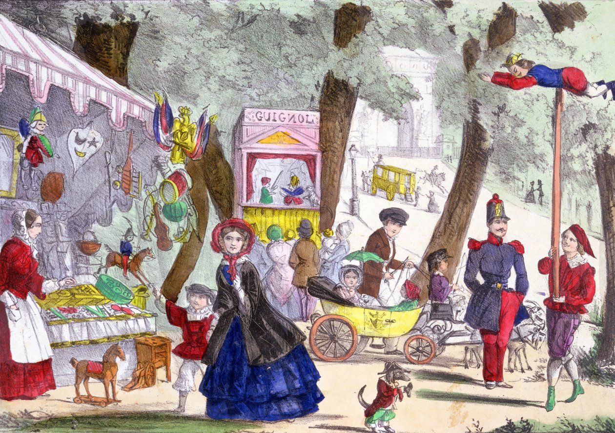 Gadebilleder på Champs Elysees, 1800-tallet af French School