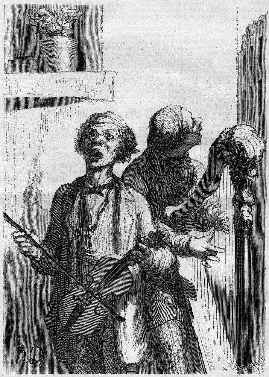 Gadesangere. Tegnefilm af Honore Daumier (1808-1879). Indgravering i "" Le Monde Illustré"" nr. 297 af 20. december 1862. af French School