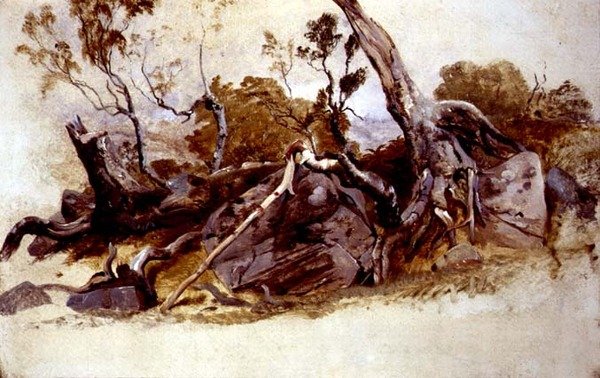 Study of Trees, ca. 1825 (olie om bord) af French School