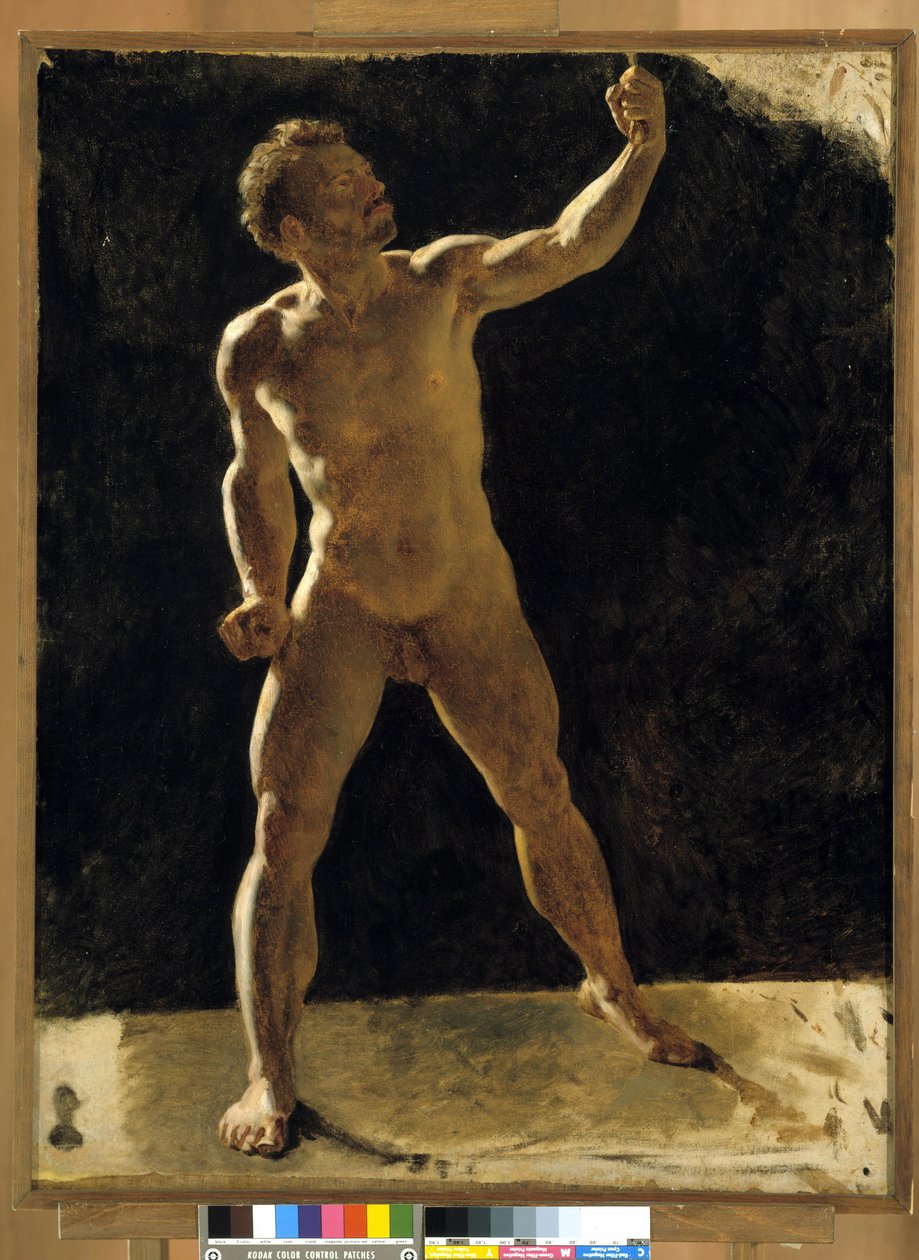 Studie af en nøgen mand, der løfter næven. Anonymt maleri. Musee Granet, Aix en provence af French School