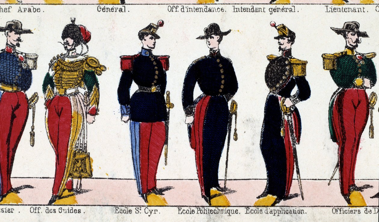 Passer til studerende fra officer af guider, skolen i Saint Cyr, Polytechnique og skolen for ansøgning. Indgravering af det 19. århundrede. Paris, Musée Carnavalet af French School
