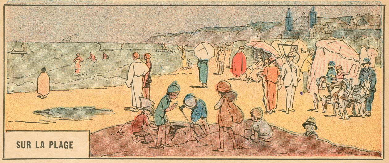 Sur La Plage (farvelitografi) af French School