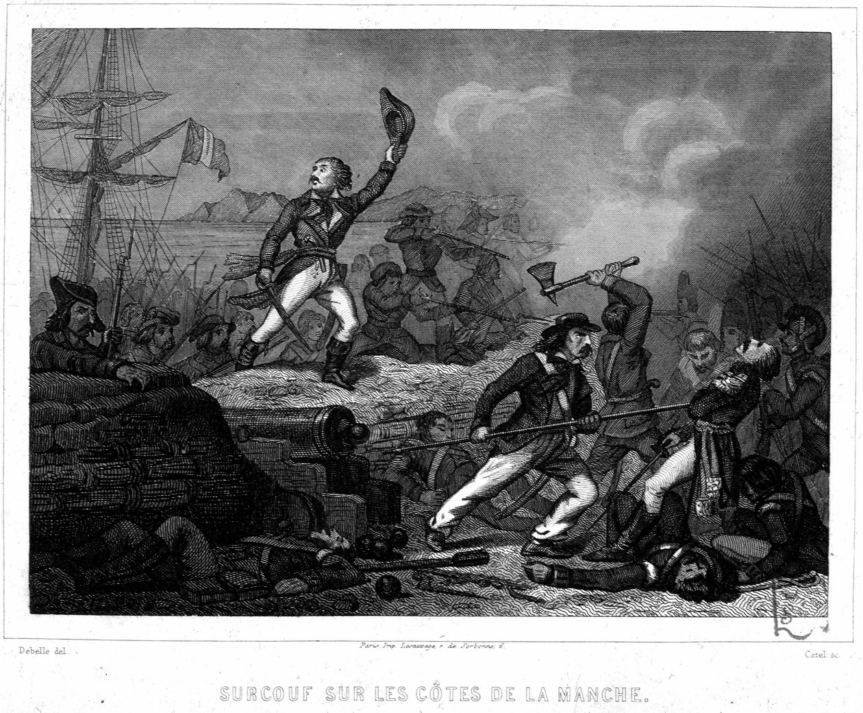 Surcouf på kanalens kyster - i ""History of Pirates and Corsairs of the Ocean and the Mediterranean"" af P. Christion, Paris, D. Cavaillés ed. af French School