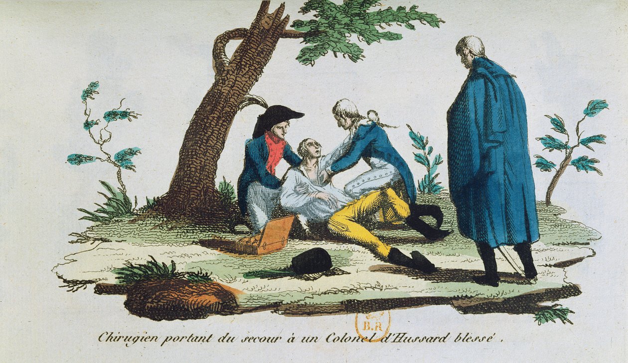 Kirurg opererer en oberst af husarerne på slagmarken af French School