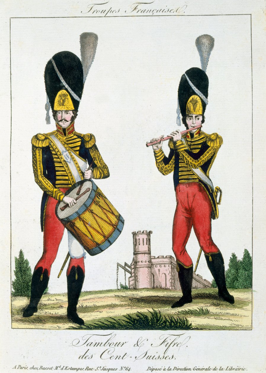 Swiss Guard, Tambour and Fife Players, c.1790 af French School