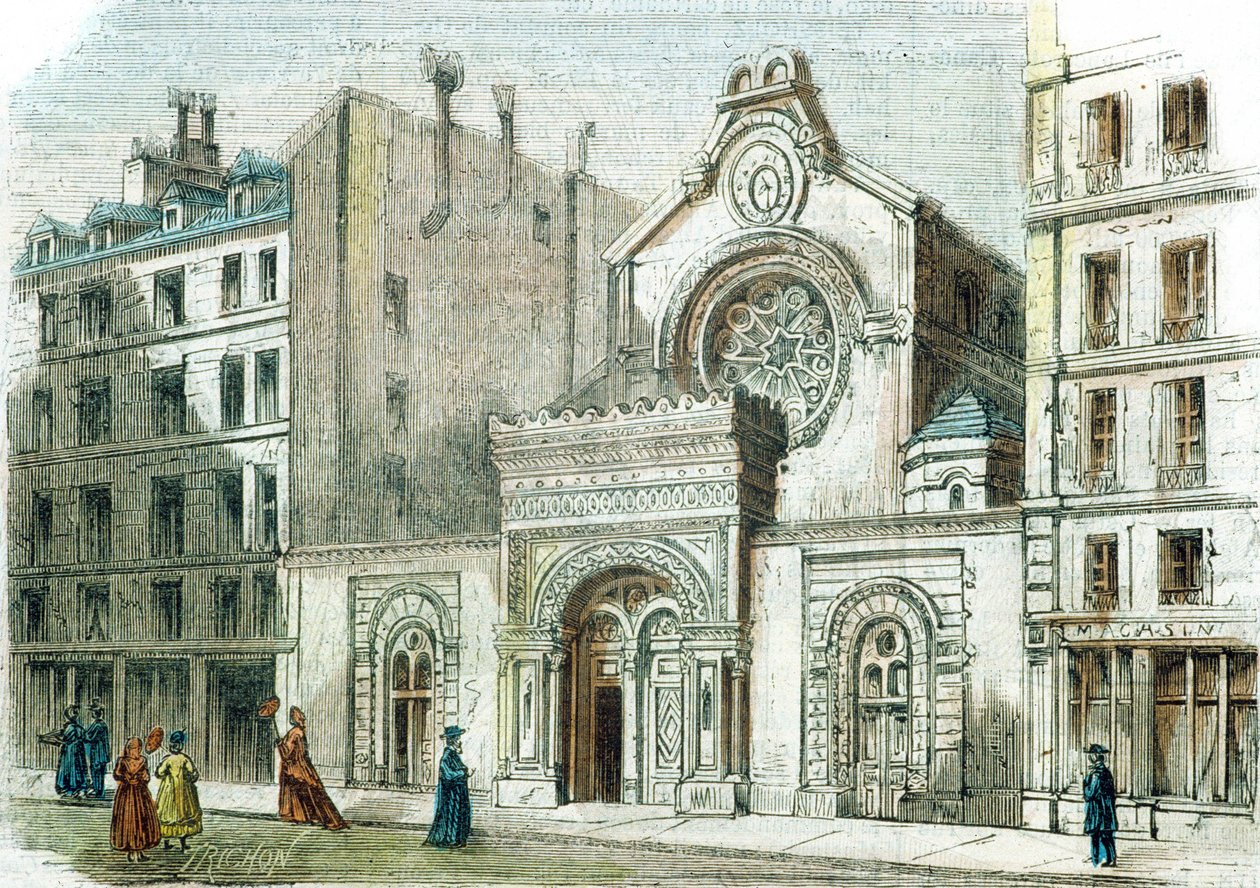 Synagoge på Rue de la Victoire, Paris, ca. 1880 (farvegravering) af French School