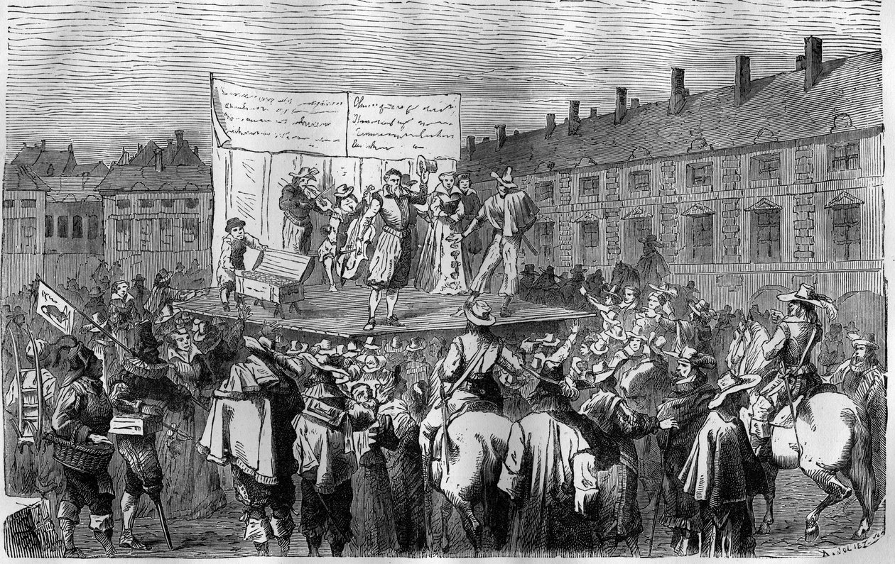 Tabarin teater på Place Dauphine i Paris i det 18. århundrede. af French School