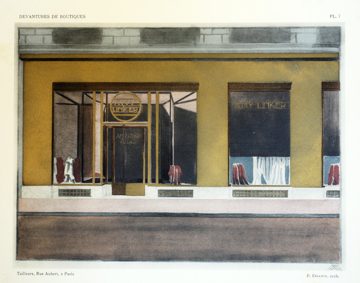 Skræddere, plade 7, illustration fra Devantures de Boutiques af Louis-Pierre Sezille, Paris, 1927 af French School