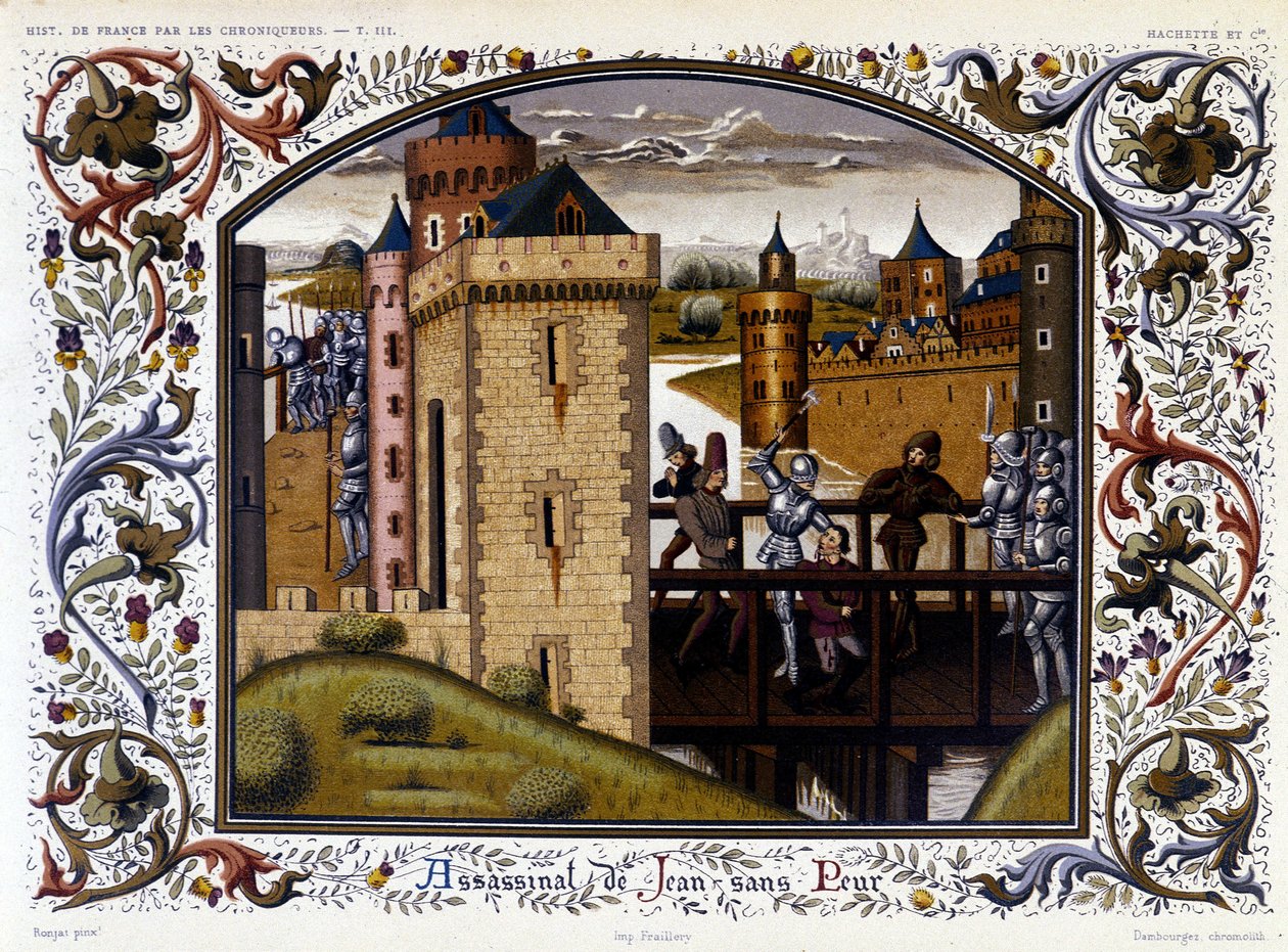 Tanguy du Chatel myrder Jean uden frygt ved Montereau-broen af French School