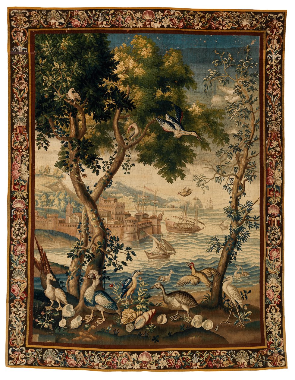 Tapetet af en af Ports de Mer, lavet i Beauvais, ca. 1725 (uld og hør) af French School