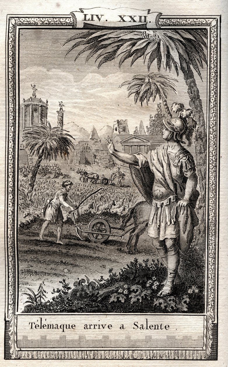 Teemaque vender tilbage til Salente (Salento) - indgravering af 1798 af Monnet i "Les Aventures de Telemaque, fils d