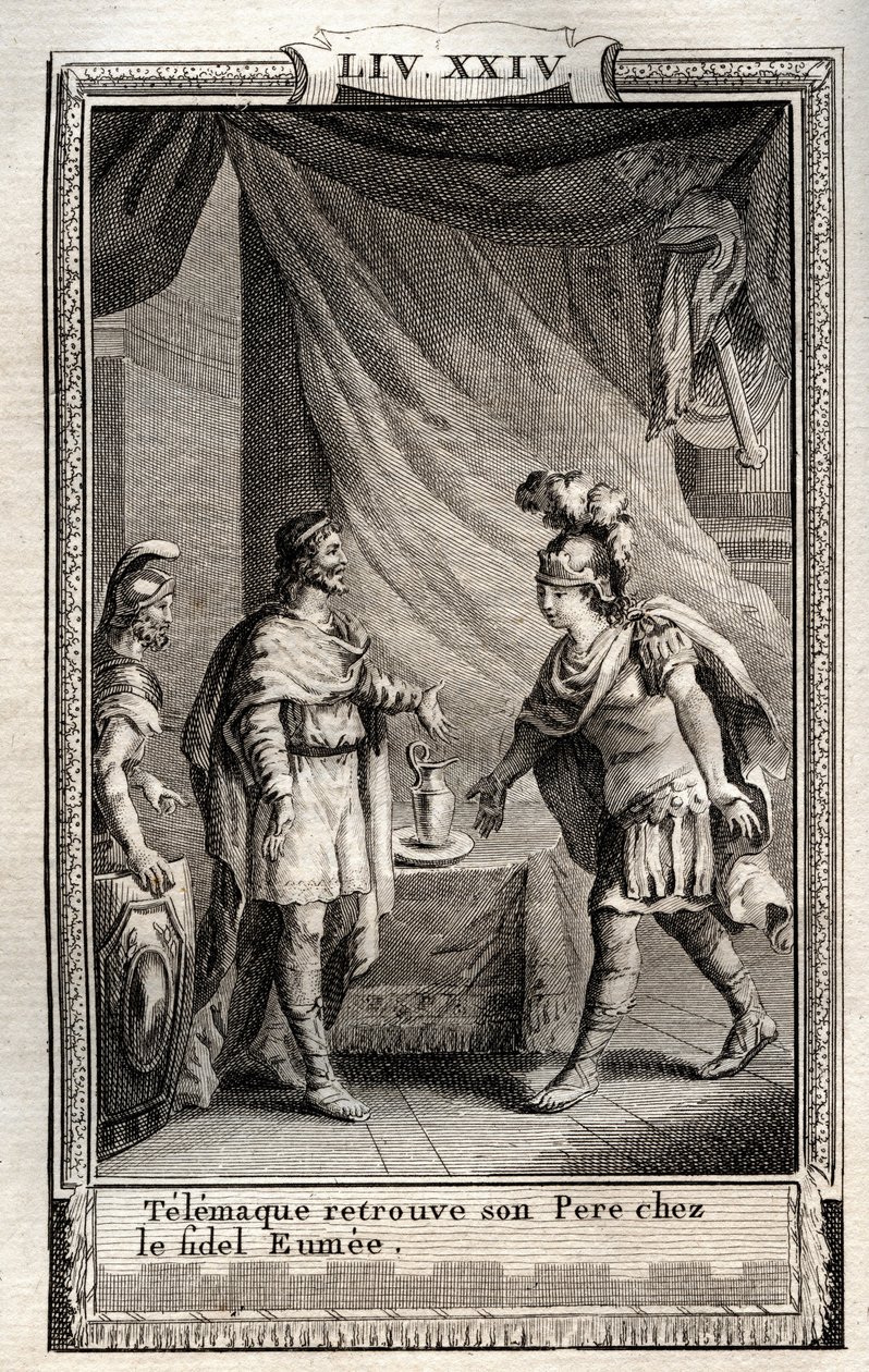Telemaque finder Ulisse - indgravering fra 1798 af Monnet i "Les Aventures de Telemaque, fils d