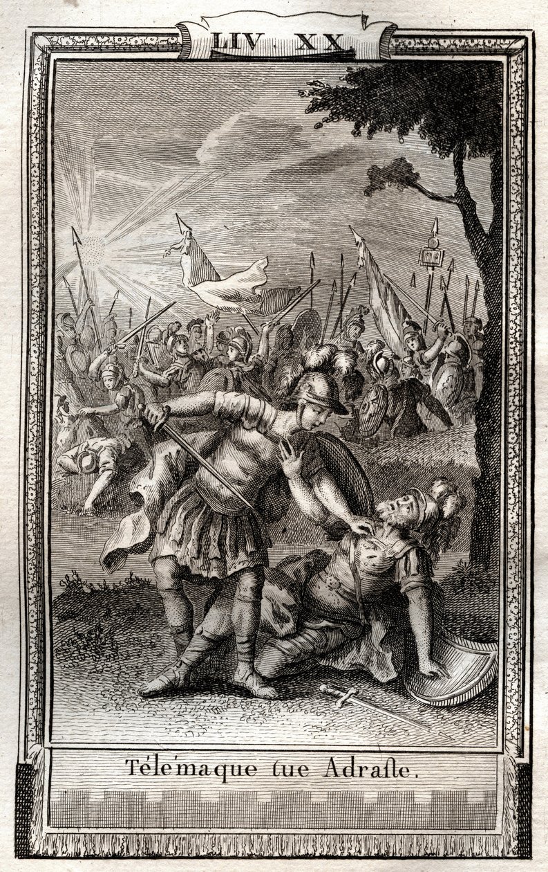 Telemaque dræber Adraste - indgravering af 1798 af Monnet i "Les Aventures de Telemaque, fils d