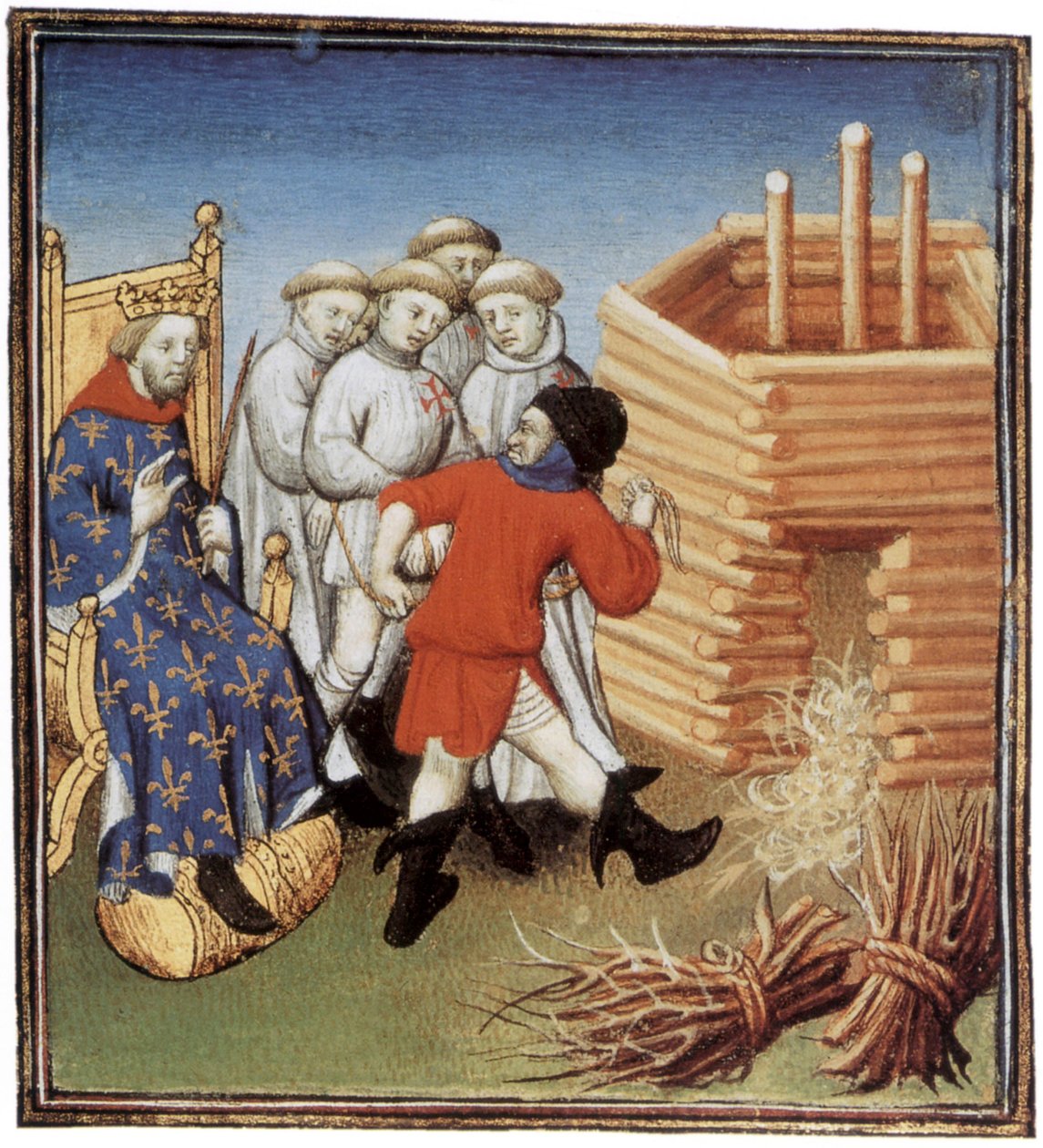 Tempelherrer vil blive henrettet under udseendet af den franske kong Philippe IV le Bel i 1310, belysning af French School