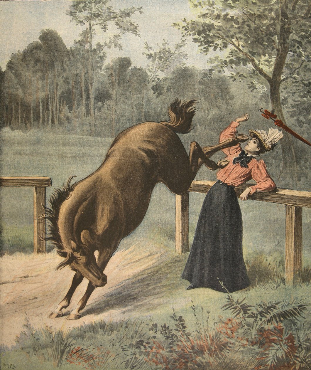 Forfærdeligt spark, illustration fra Le Petit Journal: Supplement illustre, 3. juli 1898 af French School
