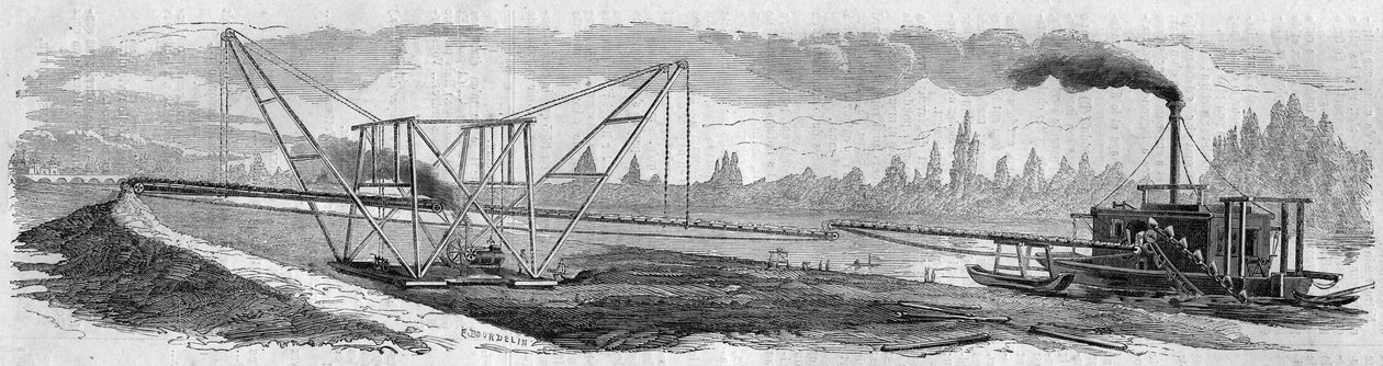 Test af en dregning beregnet til at grave Suez-kanalen. Frankrig af French School
