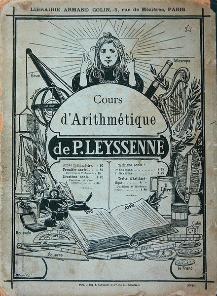 Lærebogsomslag til et aritmetisk kursus af P. Leysenne, udgivet af Librairie Armand Colin, Paris, slutningen af det 19. århundrede (litho) af French School