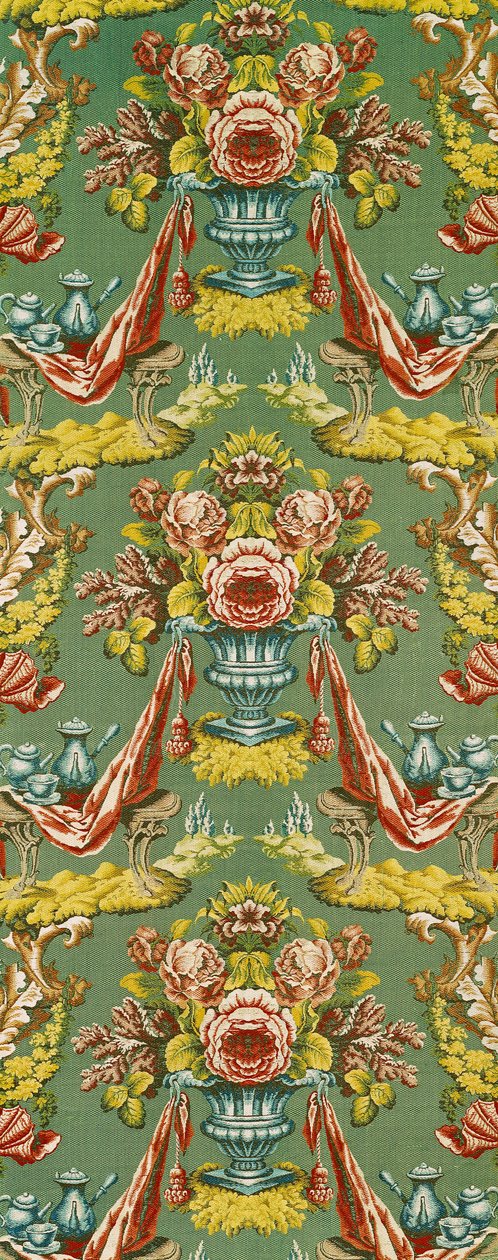Tekstil med et gentagne blomstermotiv, Lyon værksted, ca. 1730 (silkebrokade) af French School