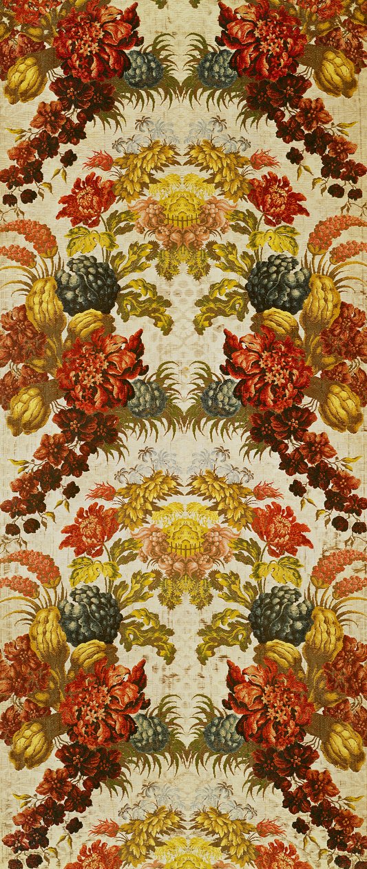 Tekstil med et gentaget blomstermønster, Lyon værksted, ca. 1740 (silkebrokade) af French School