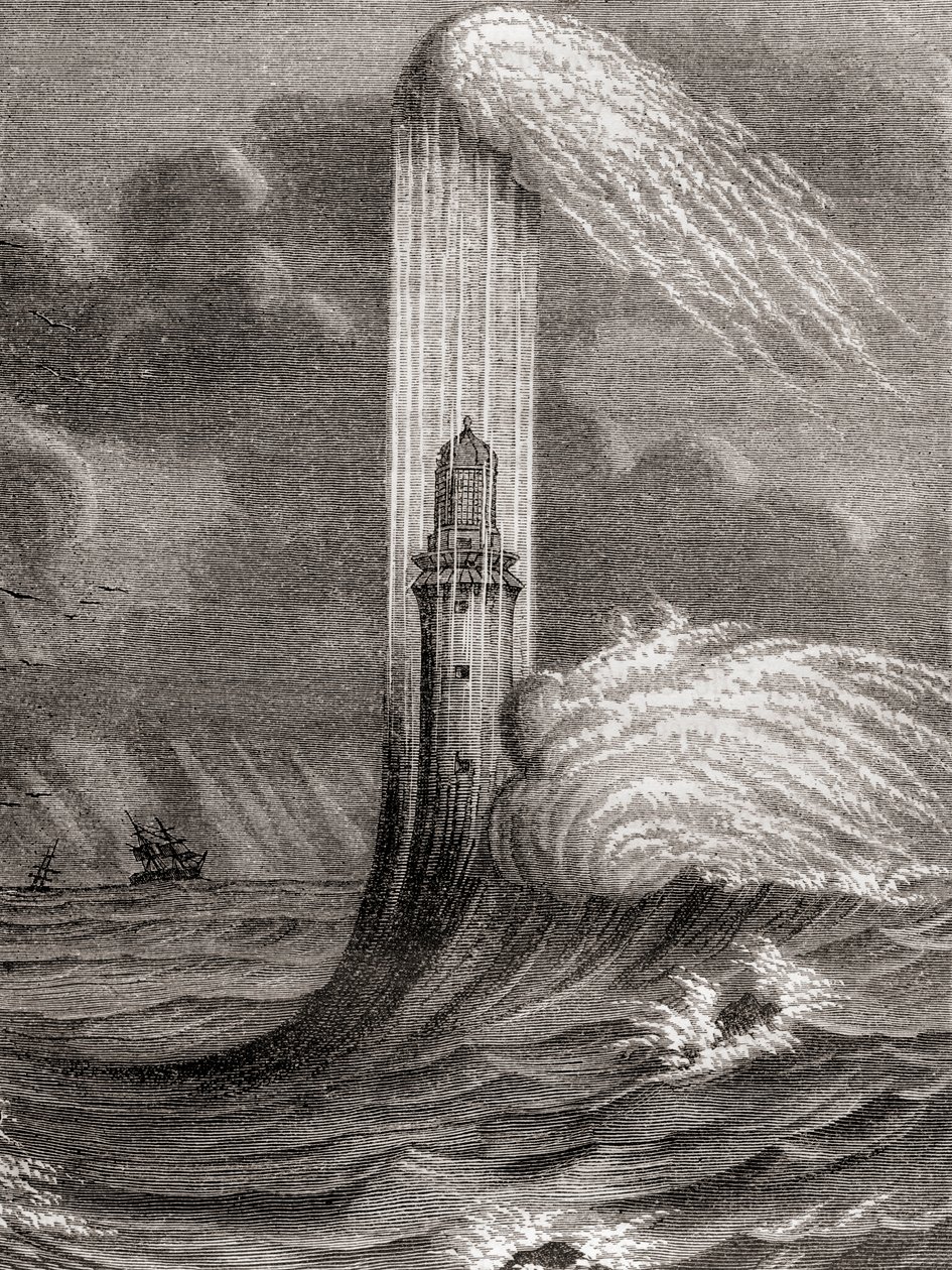 Eddystone Lighthouse fra det 18. århundrede, bygget af John Rudyard, Eddystone Rocks, nær Rame Head, England, fra 