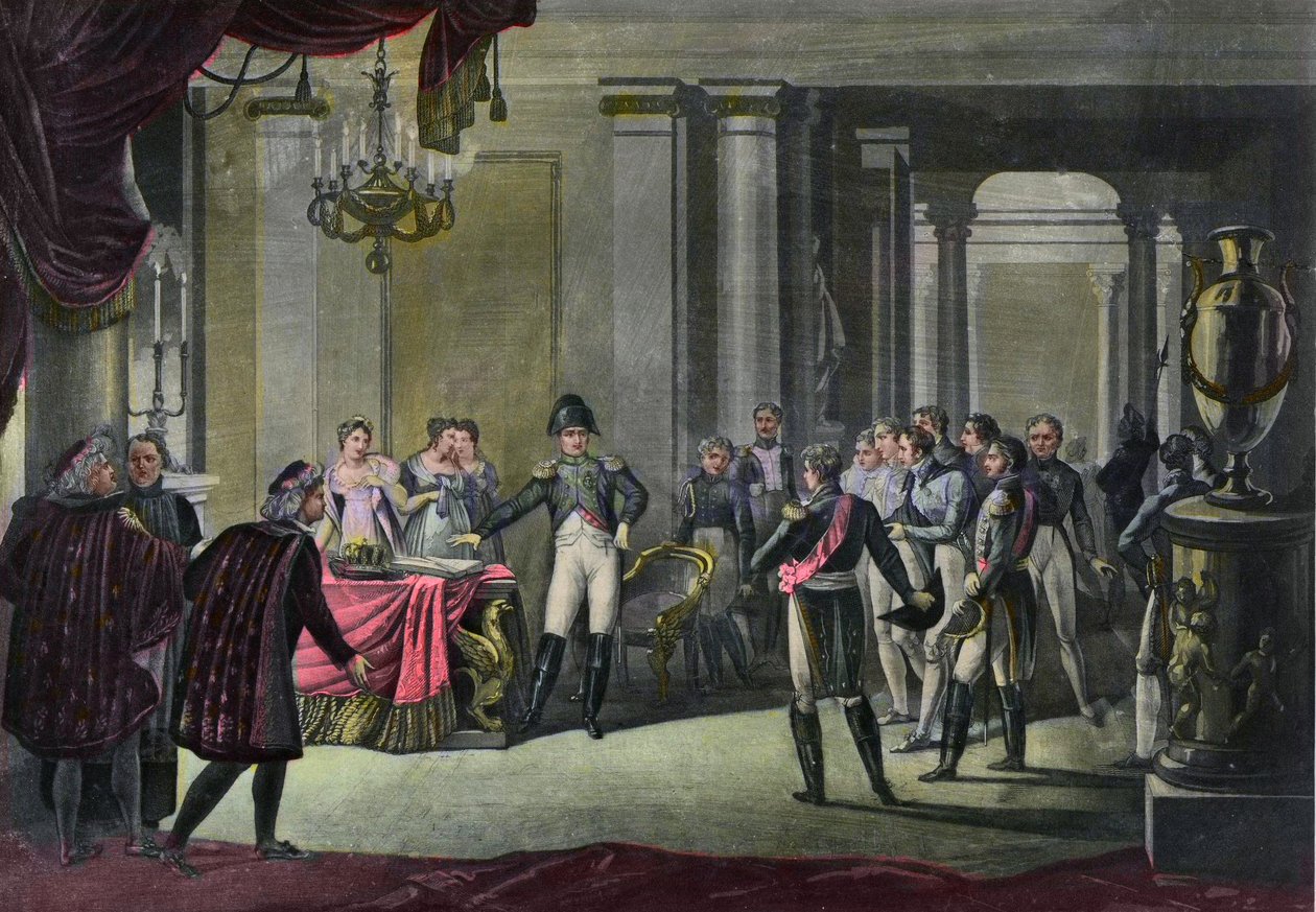 Napoleons abdikation til Fontainebleau i april 1814 - Napoleons abdikation ved Fontainebleau 1814 af French School