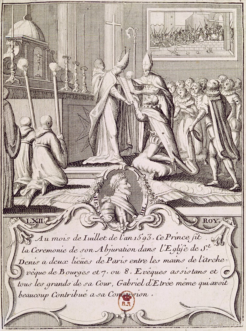 Afsættelsen af Henri IV (1553-1610) ved St. Denis, juli 1593 af French School