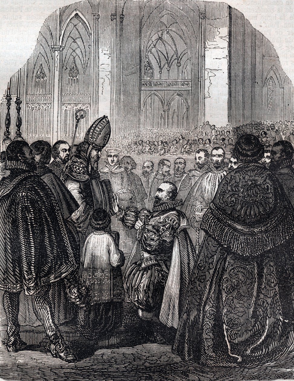 Afsættelsen af Henrik IV, konge af Frankrig ved Saint Denis den 25. juli af French School