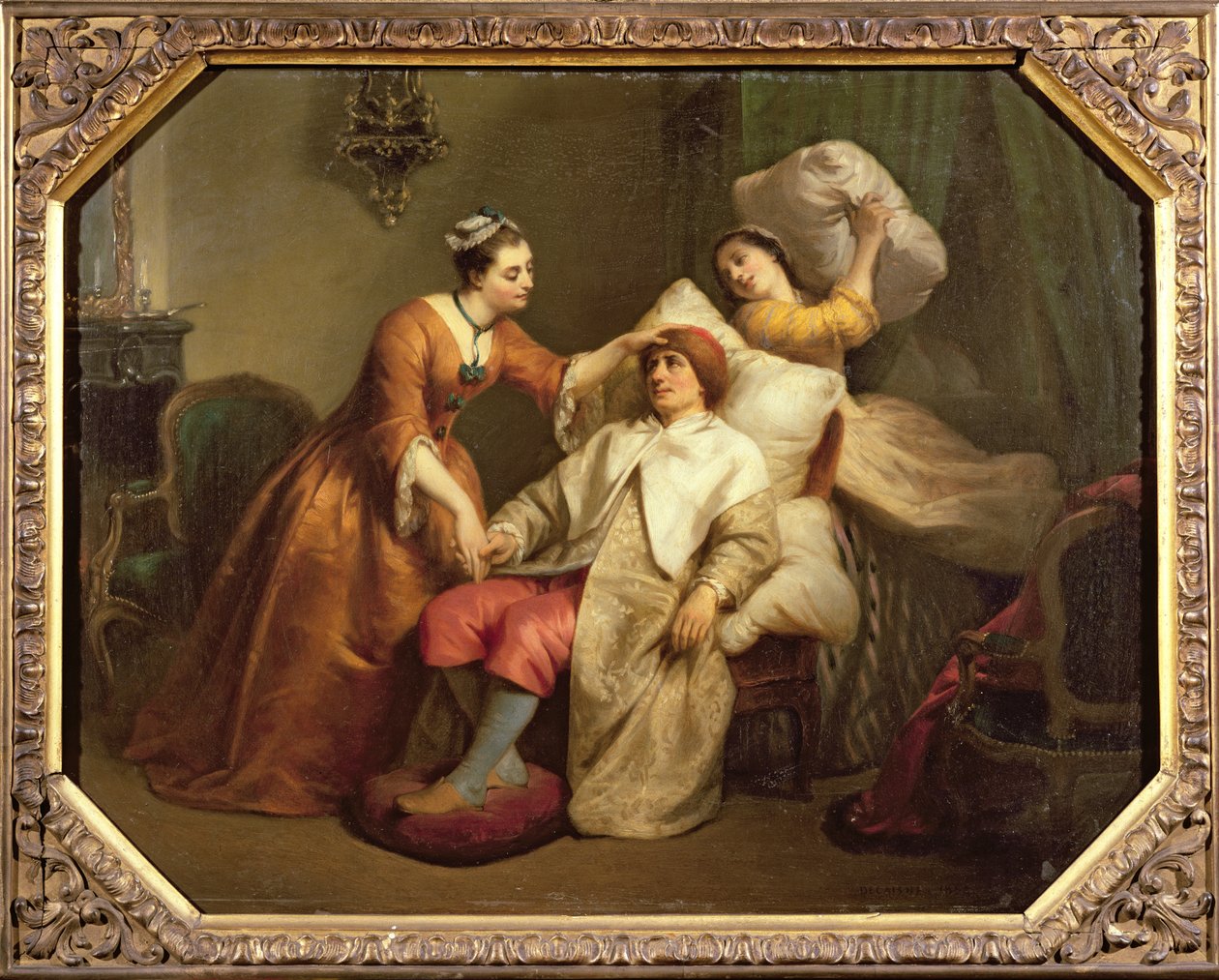 Skuespilleren Bonneval i rollen som Argan i Molieres spiller Le Malade Imaginaire af French School