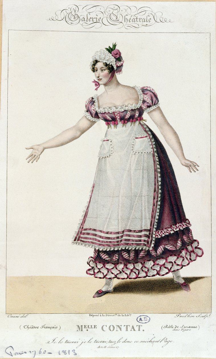 Skuespillerinden Mademoiselle-kontakten i rollen som Suzanne i Figaros ægteskab af Pierre Augustin Caron de Beaumarchais (1732-99) af French School