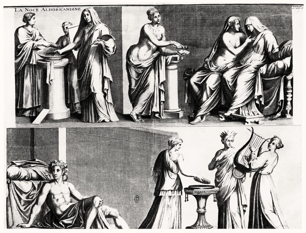 Aldobrandini-brylluppet, efter en romersk fresco (bw print) af French School