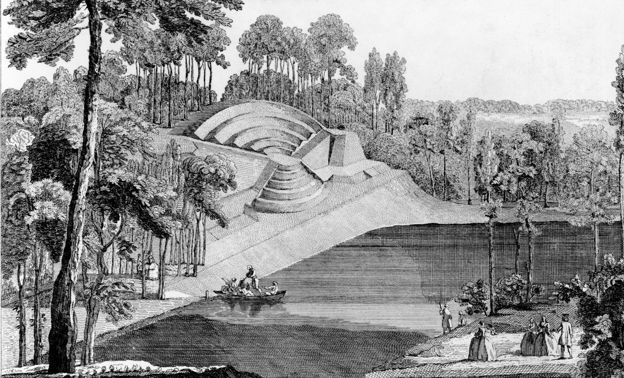 Amfiteatret i Claremont, 6 ligaer fra London, fra Details des Nouveaux Jardins a la Mode, af George Louis le Rouge, udgivet ca. 1770-87 af French School
