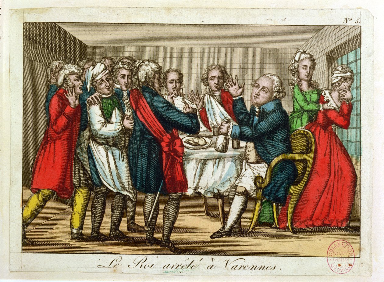 Arresten af Ludvig XVI (1754-93) i Varennes, 22. juni 1791 af French School