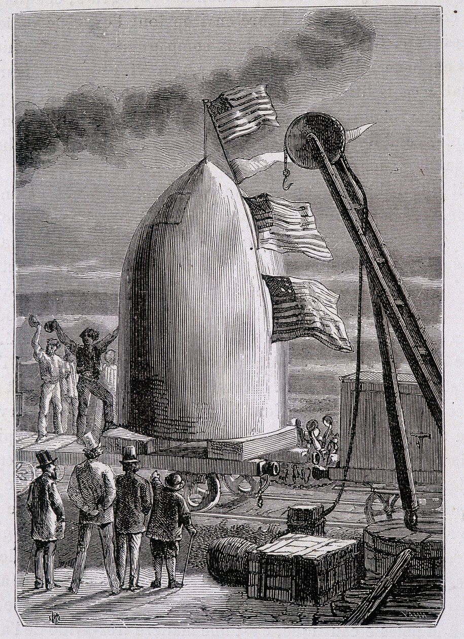 Projektilets ankomst til Stone-Hill - i "Fra Jord til Måne" af Jules Verne af French School