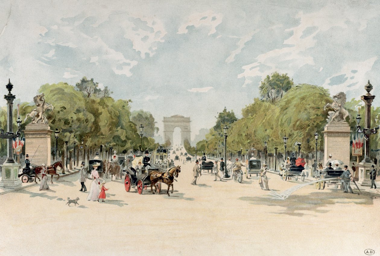 Avenue des Champs-Elysees, ca. 1895 (wc på papir) af French School